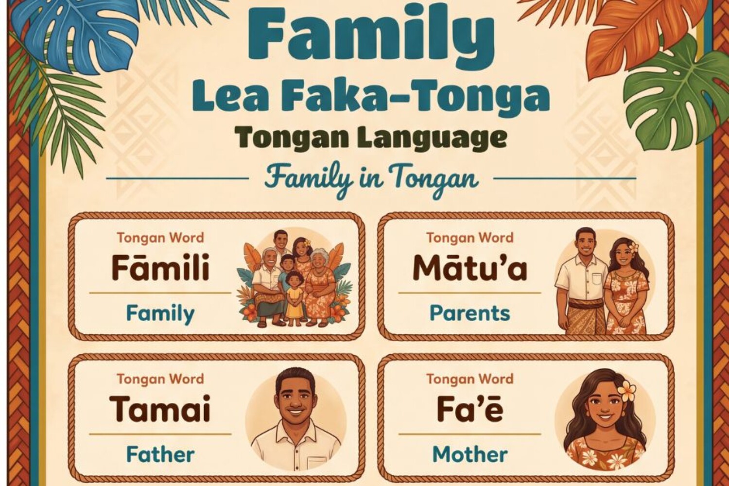 Tongan Language Poster - Tongan Words for Family