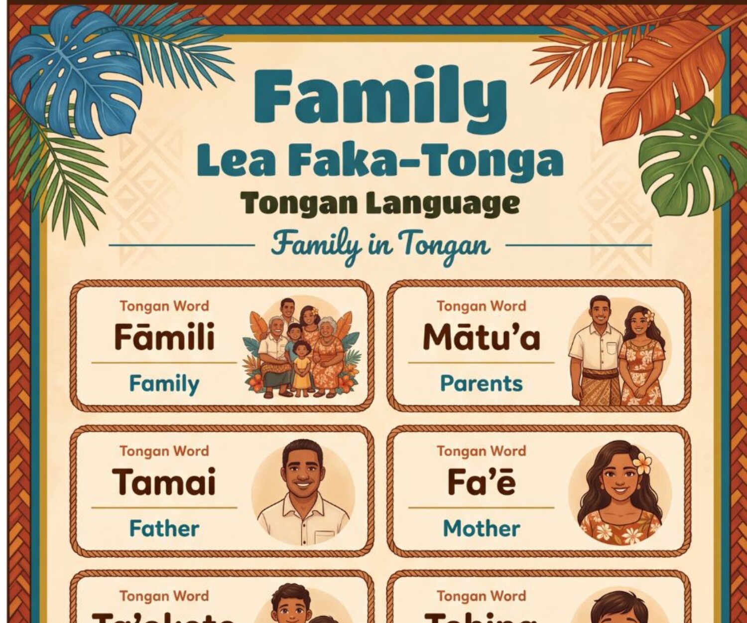 Tongan Language Poster - Tongan Words for Family