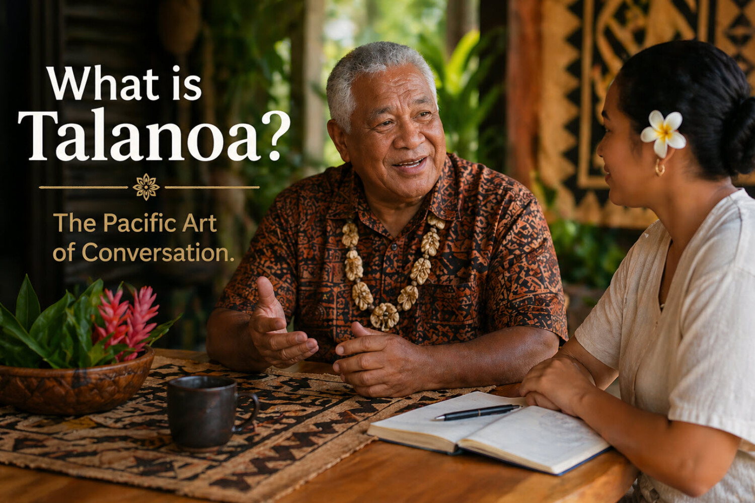 What is Talanoa? The Pacific Art of Conversation. Two people taking at a table