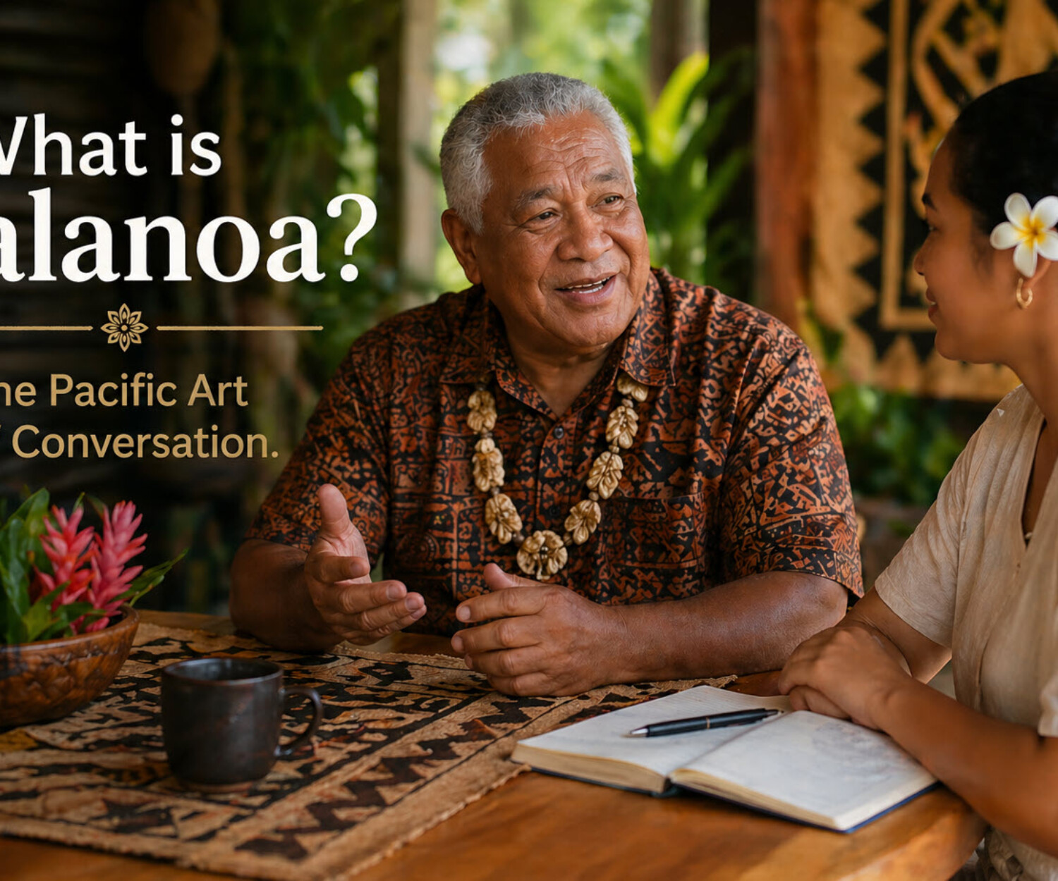 What is Talanoa? The Pacific Art of Conversation. Two people taking at a table