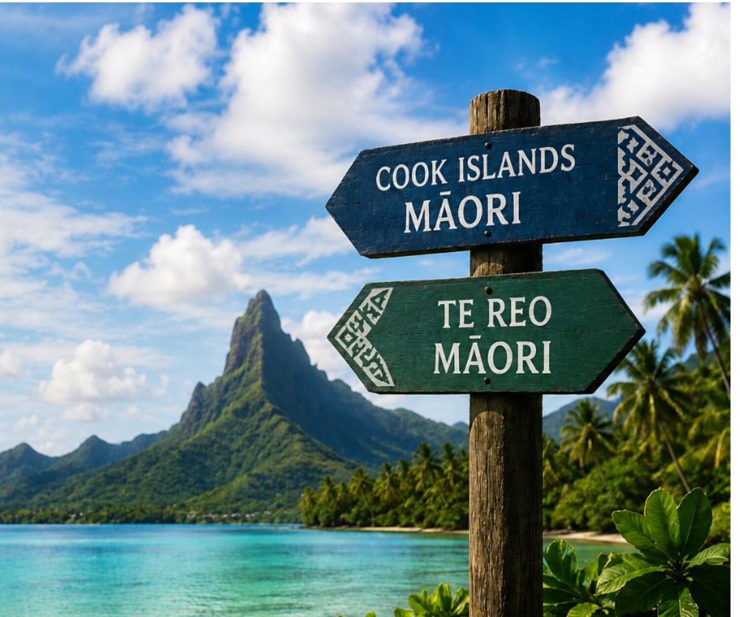Two Signs point in different directions reflecting the differences between Cook Islands Māori and Te Reo Māori